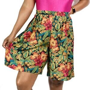 Sag Harbor Vintage Tropical Floral Bermuda Shorts Green Mom Elastic Waist Small
